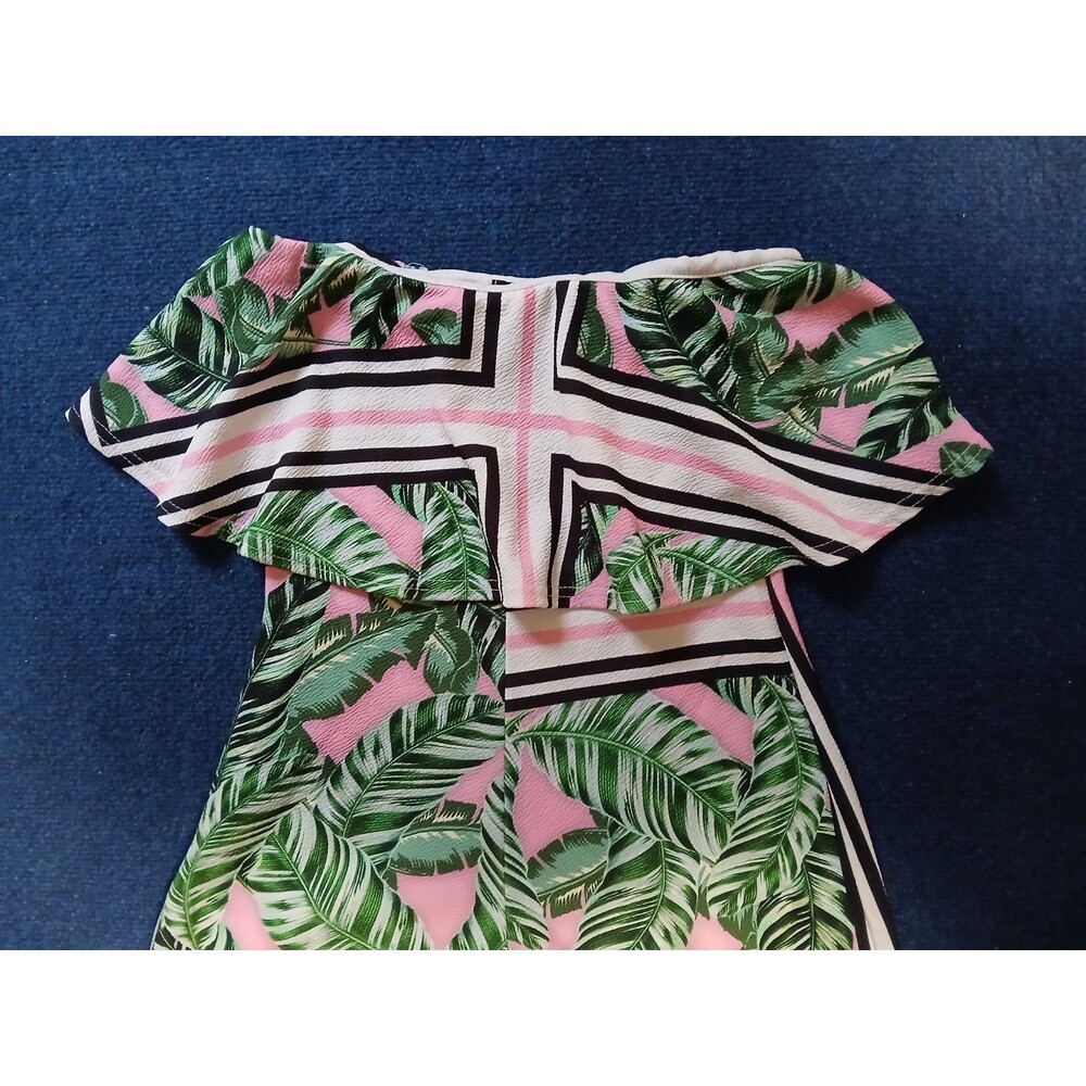 PrettyLittleThing Tropical off shoulder jumpsuit Boho  wide leg 6 - Picture 2 of 8